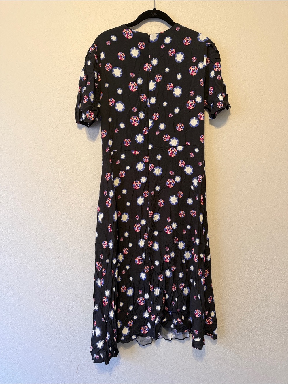 Nicole Miller Black Midi Dress with Red and White Floral Print - Picture 5 of 8